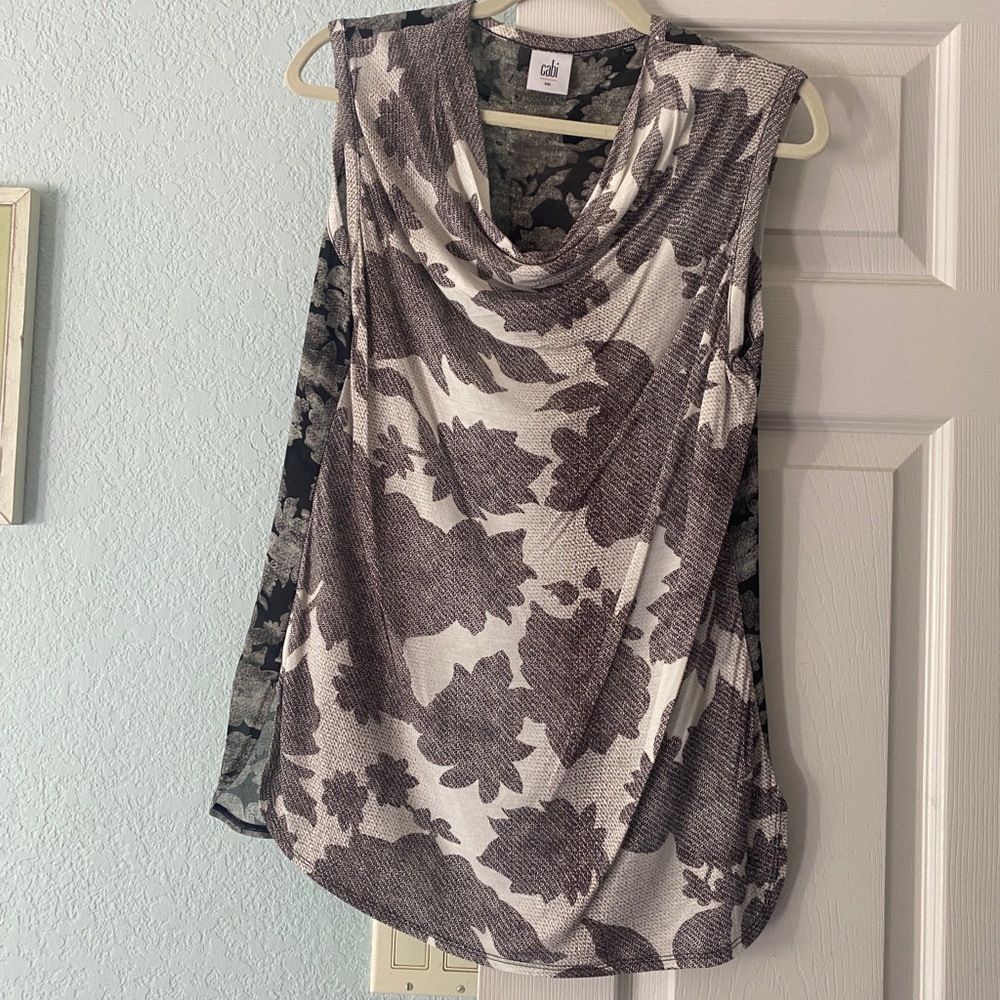 CAbi black and gray floral blouse